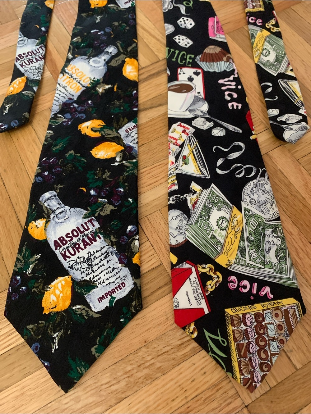 (2) Men’s Silk Ties -  Nicole Miller + Absolute - VINTAGE 90’s LIKE NEW!